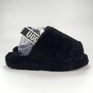 UGG Fluff Yeah Slippers Casual Black Slingback Fuzzy Girls Size 11